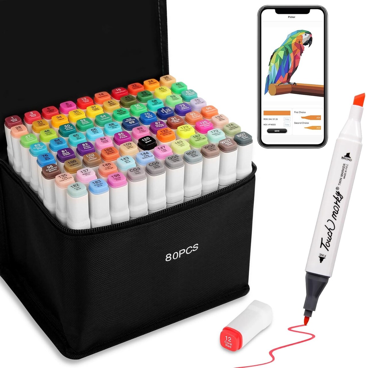 120 Colors Alcohol Markers with Free App, Chisel & Fine Tip Alcohol-Based Marker Set for Adults, Dual Tip Artist Markers for Drawing, Coloring Illustration, Painting and Great Gift Idea